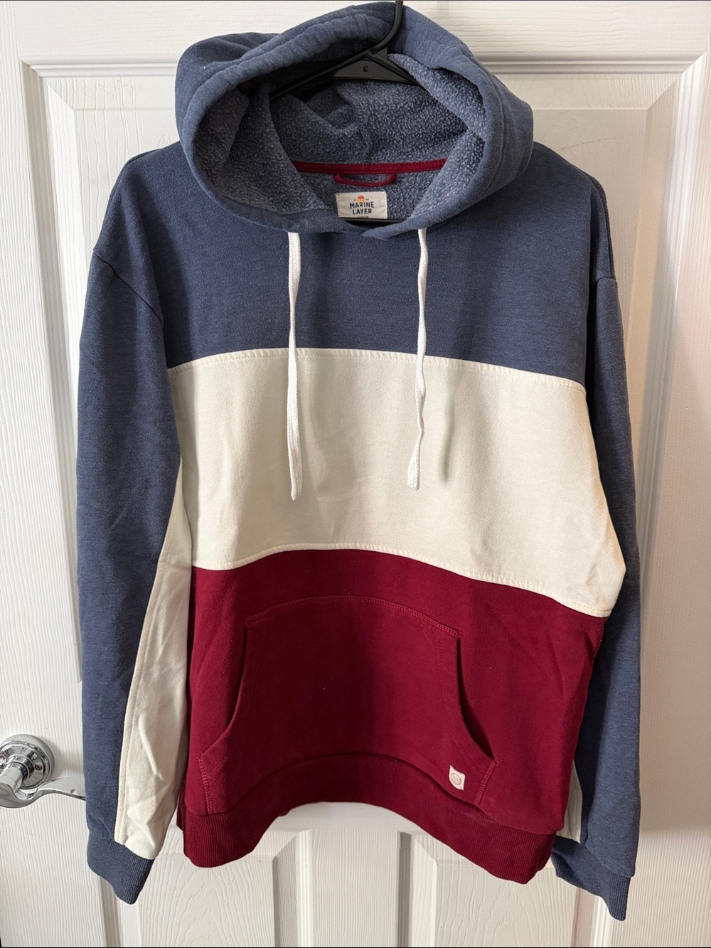 Marine Layer Colorblock Pullover Hoodie — Blue, White, Maroon